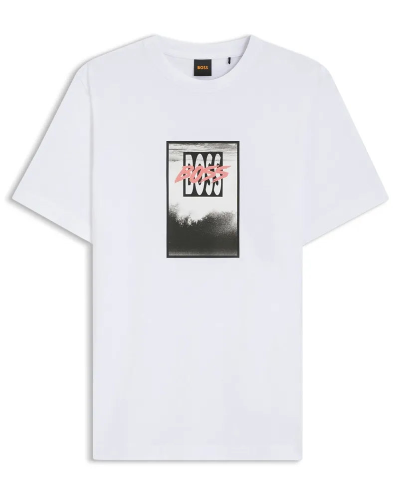 HUGO BOSS T-Shirt aus einem Baumwolljersey mit gummiertem Label-Print in Weiß
