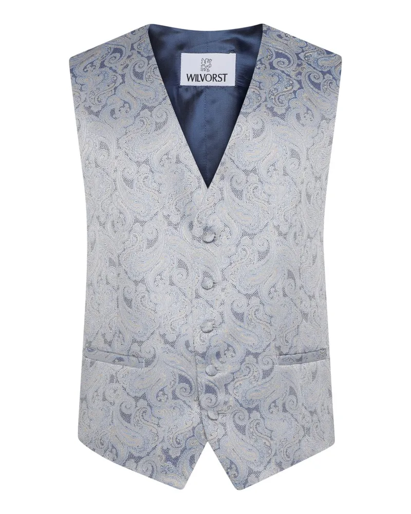 Wilvorst Festliche Anzugweste mit Paisley-Muster und V-Ausschnitt in Blau