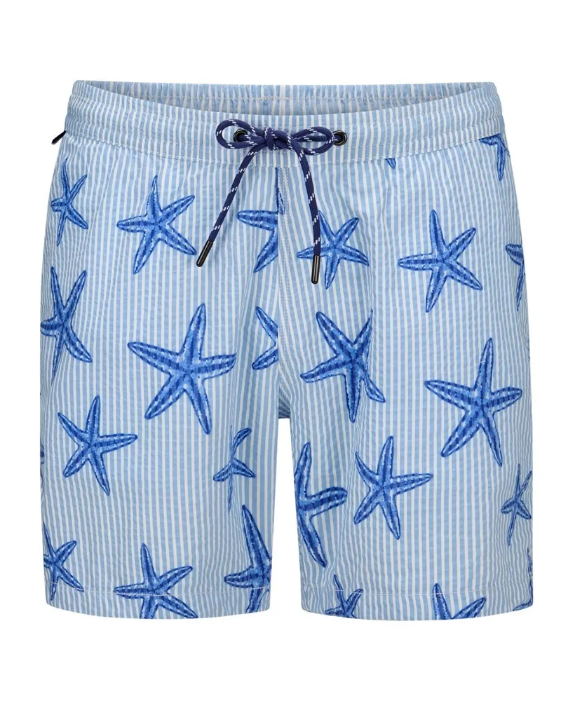 FIL NOIR Badeshorts mit Streifen und Seestern-Print in Seersucker-Qualität Blau