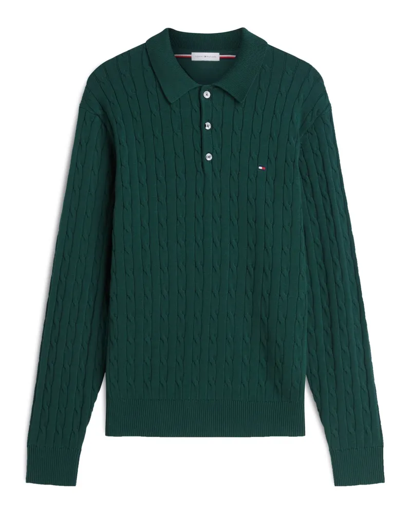 Tommy Hilfiger Langarm Strick-Poloshirt aus Baumwolle mit Struktur, Regular Fit in Grün