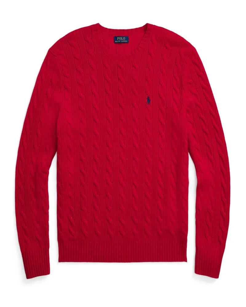 Ralph Lauren Zopfstrick-Pullover mit Kaschmiranteil und Pony-Stickerei in Rot