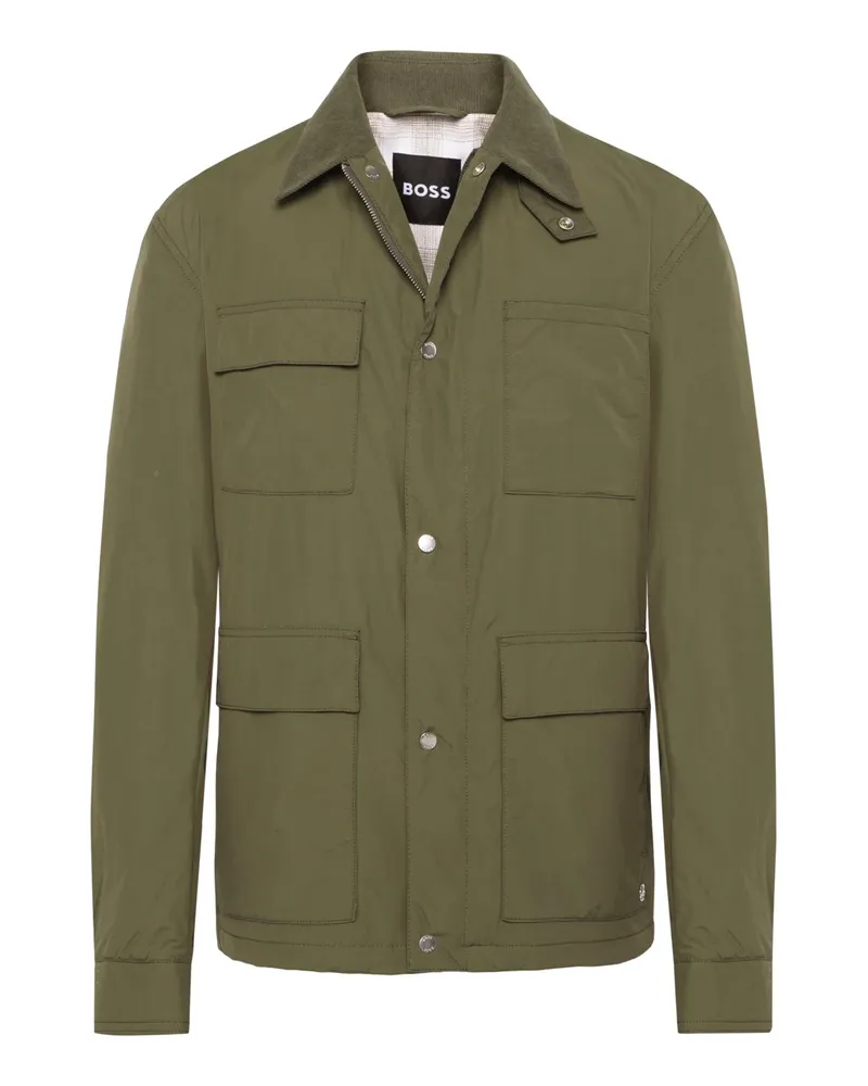 HUGO BOSS Overshirt in Fiedjacket-Optik mit Utility-Taschen in Oliv