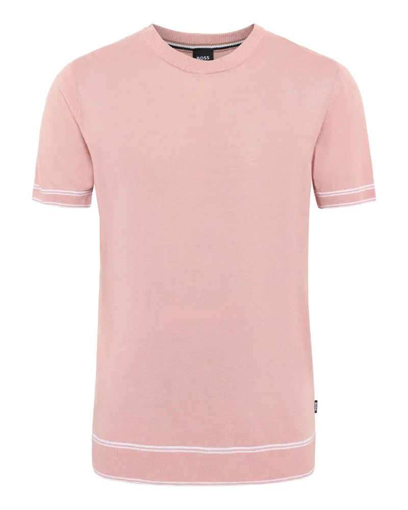 HUGO BOSS Strick-T-Shirt aus einem Leinen-Mix mit Kontrastbündchen in Rosenrot
