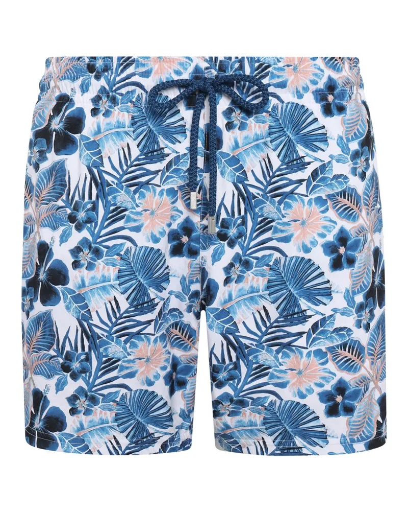 Vilebrequin Glatte Badeshorts mit floralem Print in Blau