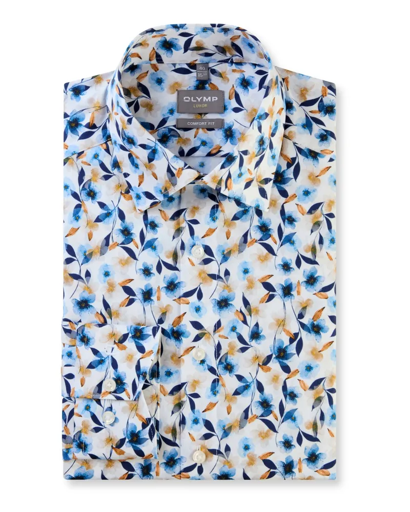 Olymp Luxor, Comfort Fit, Hemd aus Baumwolle mit buntem Print in Weiß
