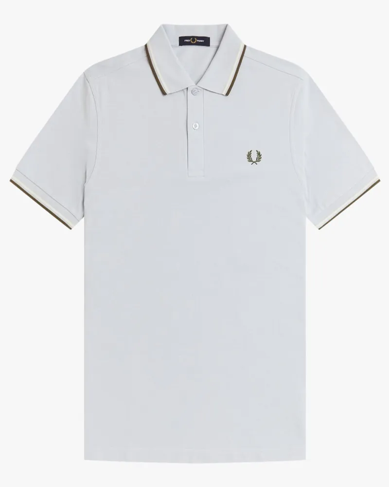 Fred Perry Piqué-Poloshirt mit Logo-Stickerei und Streifenakzenten in Hellblau