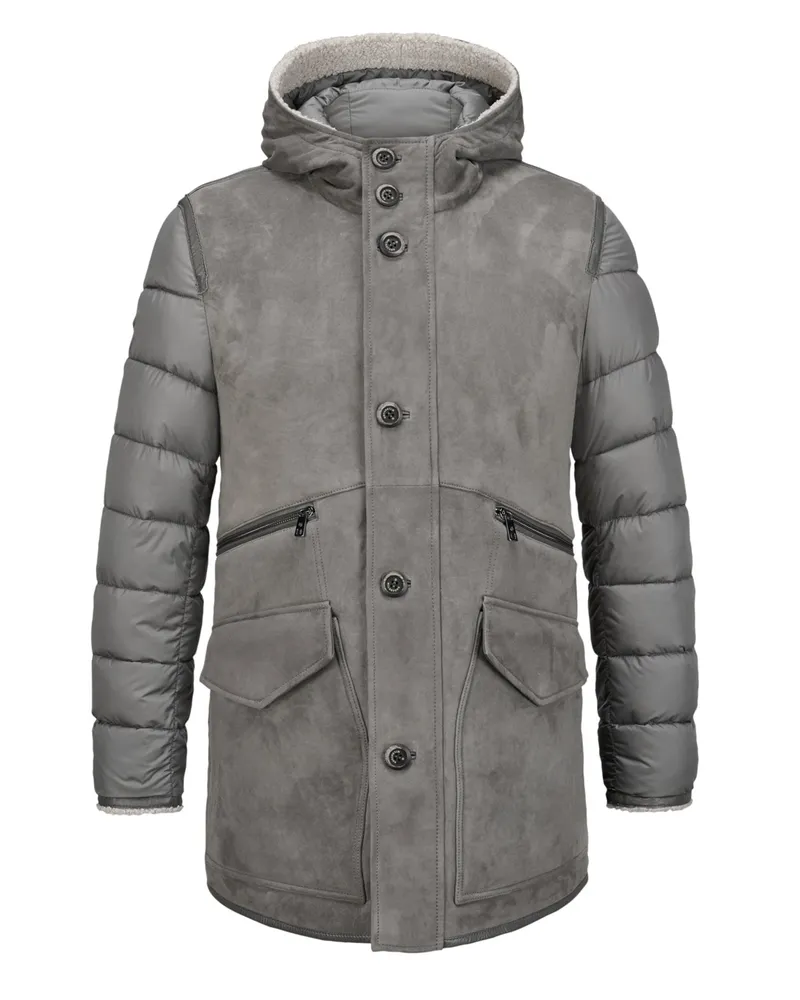 Milestone Hybrid-Parka Emmerson aus Veloursleder und gestepptem Nylon-Material in Grau
