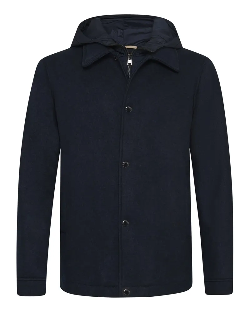 Woolrich Woll-Overshirt mit Kapuzenblende und Primaloft-Isolation in Marine