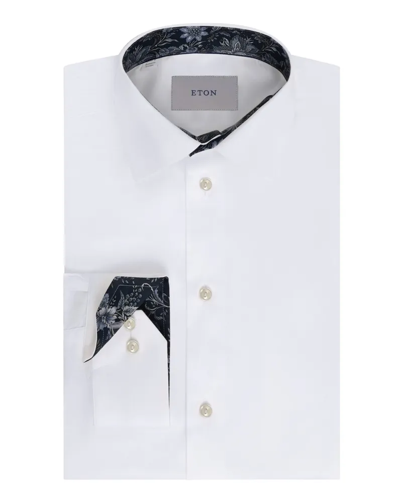 Eton Baumwollhemd mit Ausputz, Slim Fit in Weiß