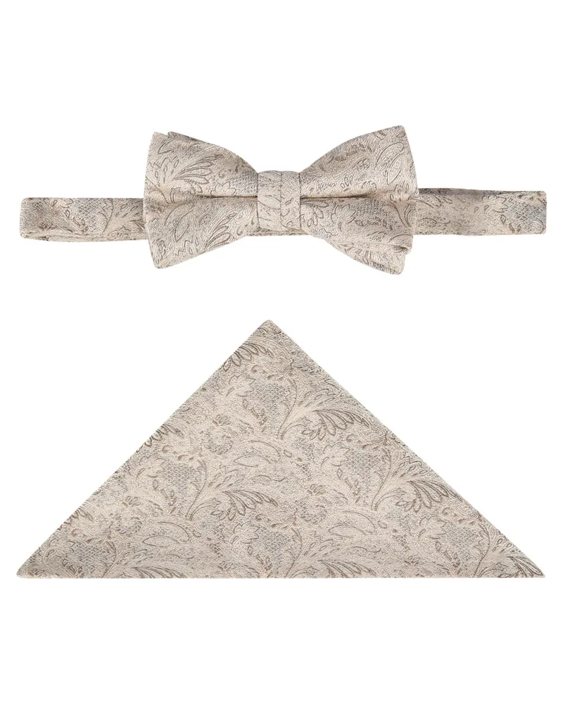 Wilvorst Set aus festlicher Fliege und Einstecktuch mit Paisley-Muster in Beige