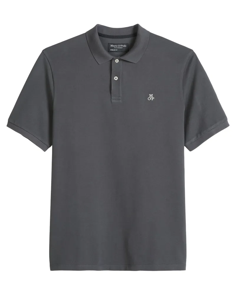 Marc O'Polo Piqué-Poloshirt aus Bio-Baumwolle mit Label-Stickerei, Regular Fit in Anthrazit