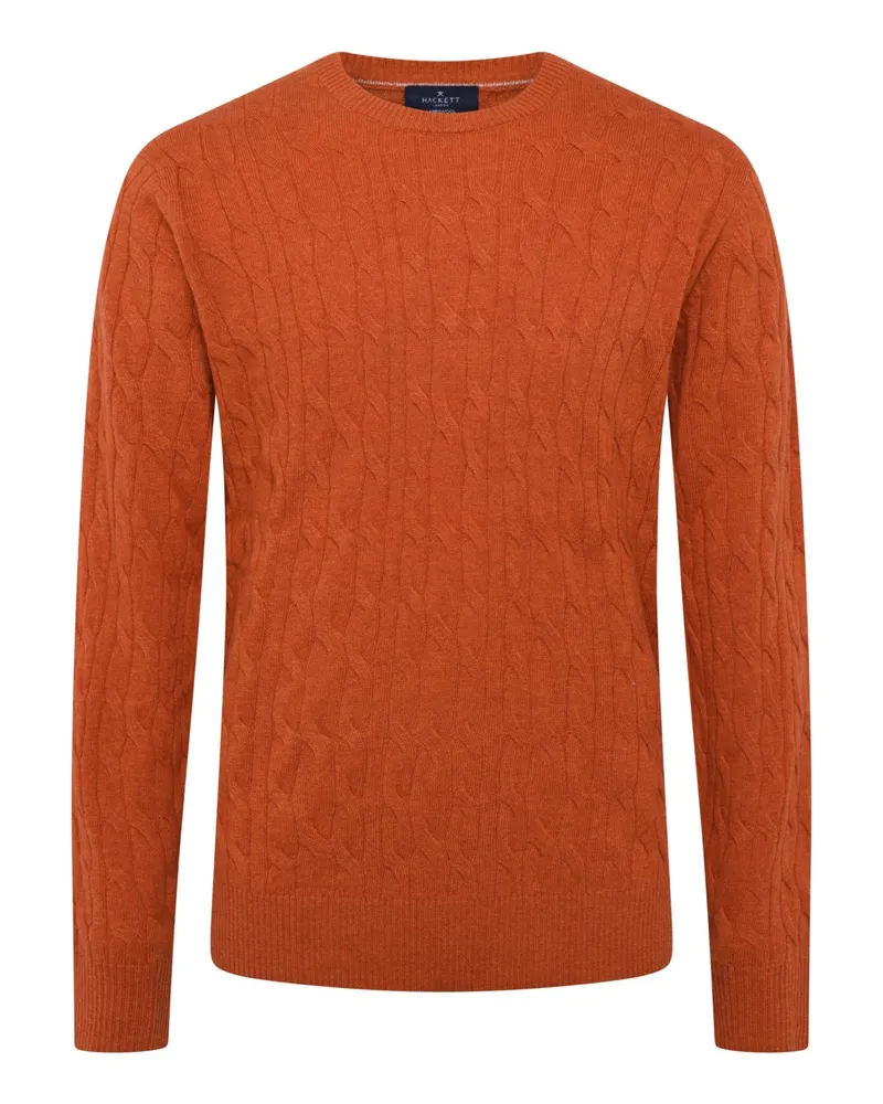 Hackett Softer Rundhalspullover in Zopfstrick aus Lammwolle in Orange