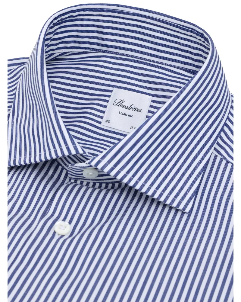 Stenströms Streifenhemd aus Twofold Super Cotton mit Haifischkragen, Slimline in Marine