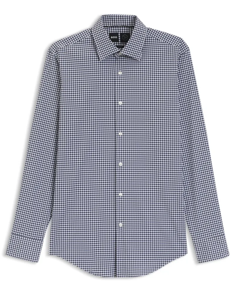 HUGO BOSS Leichtes Performance Stretch-Hemd mit Karomuster, Slim Fit in Marine