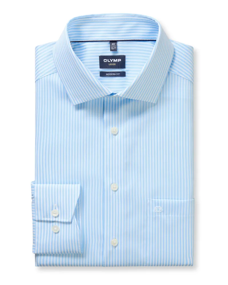 Olymp Luxor, Modern Fit, Strukturiertes Baumwollhemd mit Streifen und Brusttasche in Hellblau
