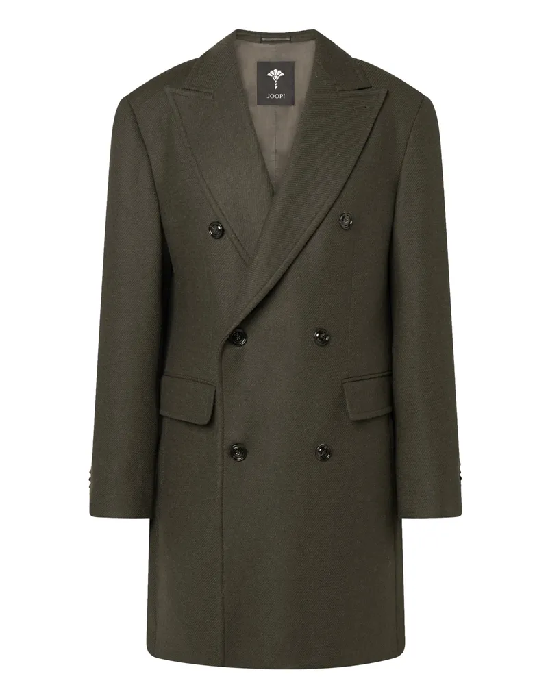 JOOP! Zweireihiger Wollmantel mit diagonalem Webmuster in Oliv