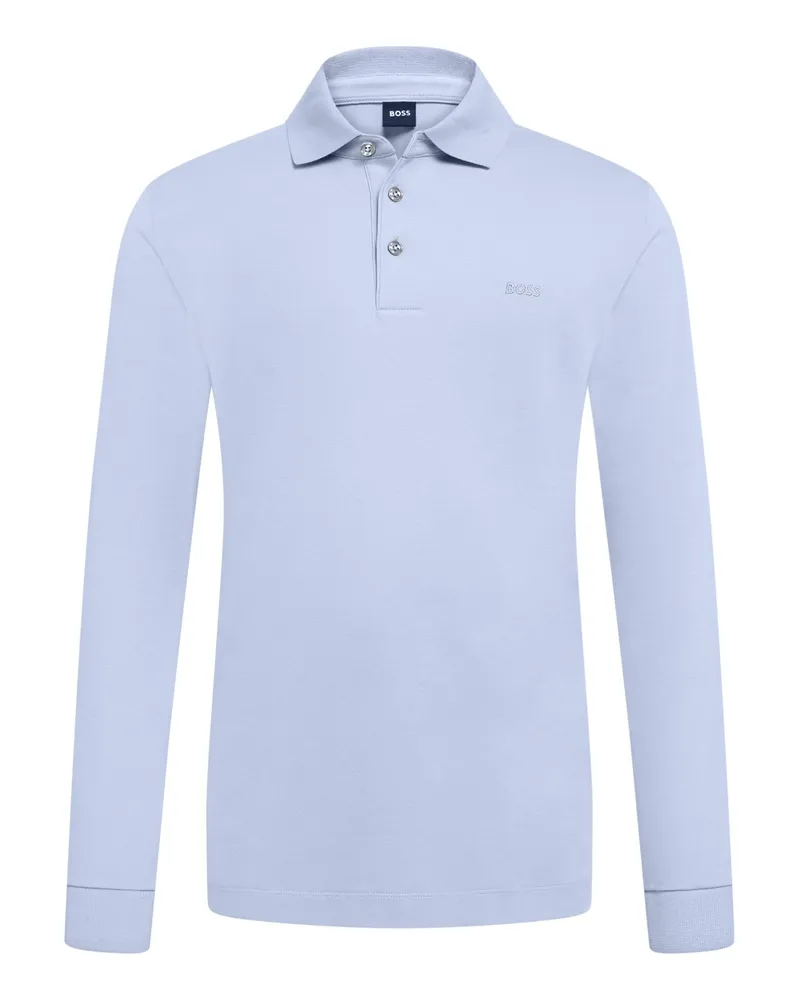 HUGO BOSS Langarm-Poloshirt aus merzerisierter Baumwolle in Hellblau