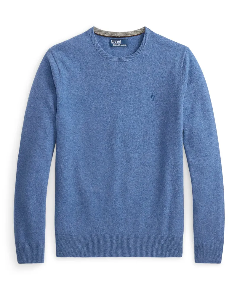 Ralph Lauren Softer Rundhalspullover aus Wolle mit Pony-Stickerei, Regular Fit in Mittelblau