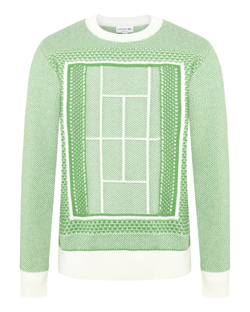 Lacoste Jacquardstrick-Pullover mit Tennisplatz-Motiv, Classic Fit in Hellgrün