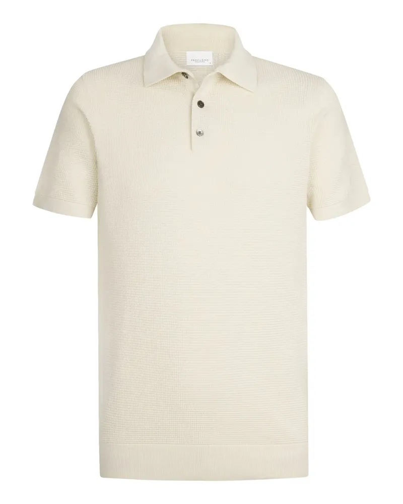 Profuomo Unifarbenes Strick-Poloshirt in Reiskornstruktur in Offwhite