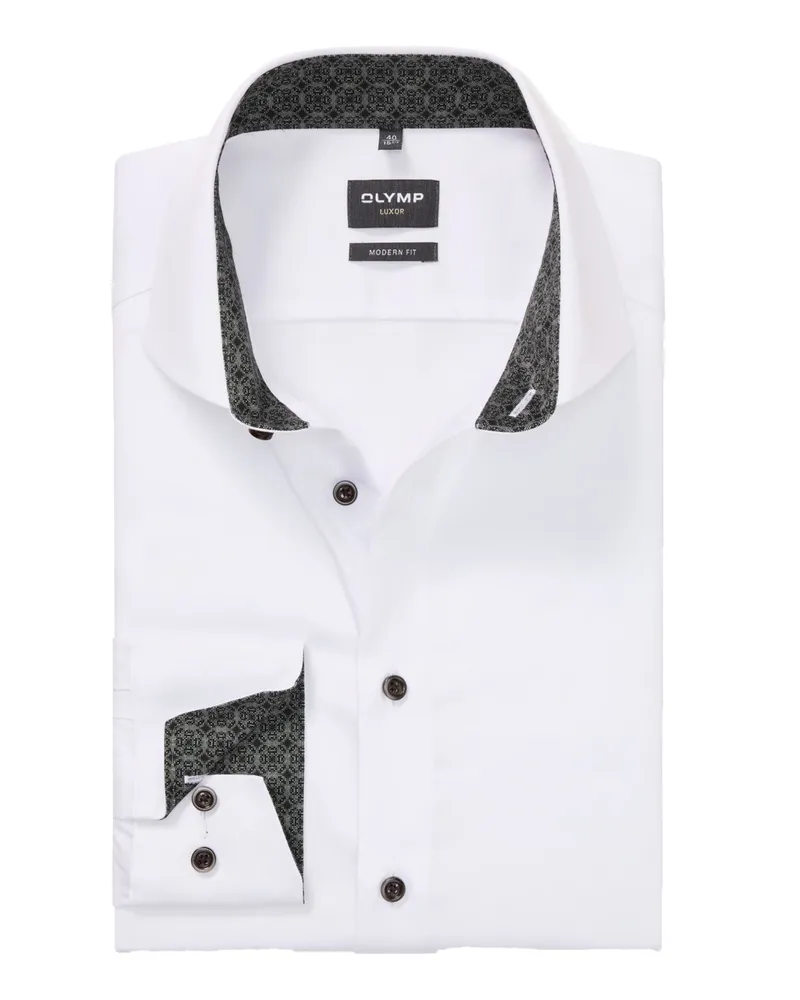 Olymp Luxor, Modern Fit, Bügelfreies Hemd mit Ausputz in Weiß