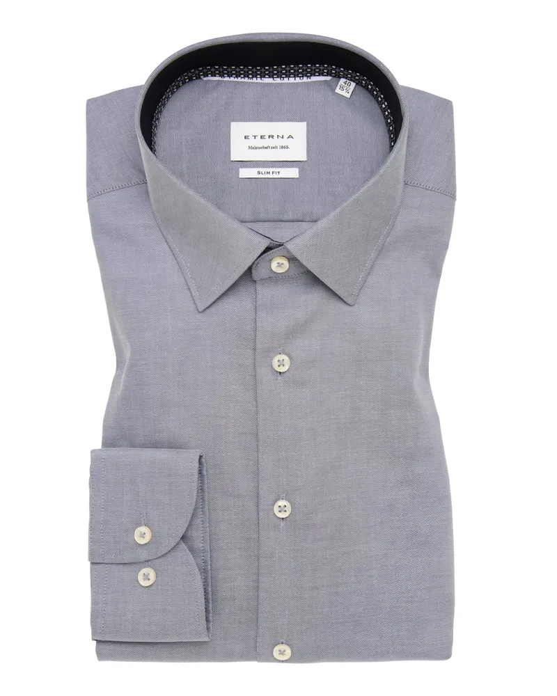 Eterna Bügelfreies Baumwollhemd mit Struktur, Slim Fit in Grau