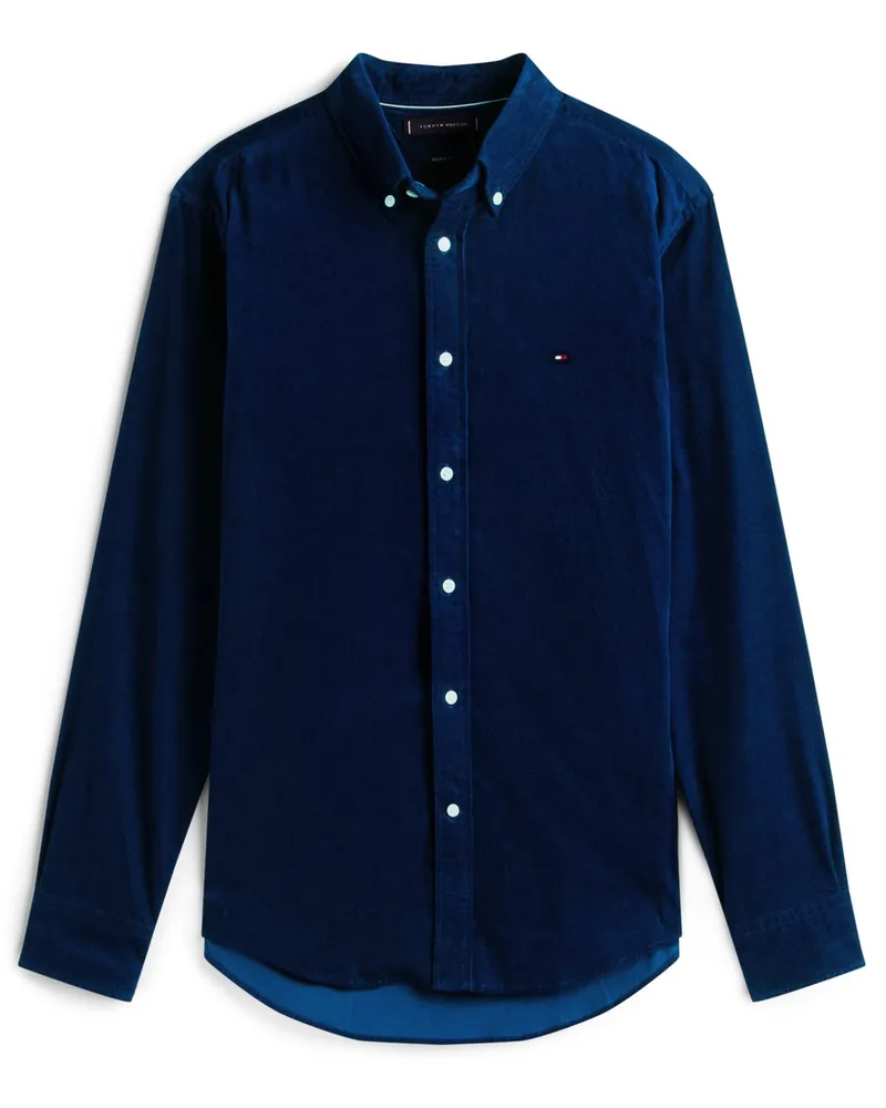 Tommy Hilfiger Hemd aus Baumwolle mit Logo-Aufnäher, Regular Fit in Marine