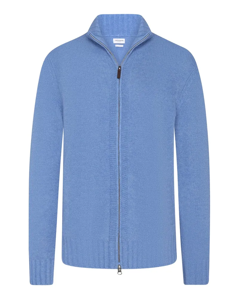Tom Rusborg Softe Strickjacke aus Merinowolle mit Zip und Kaschmiranteil in Hellblau