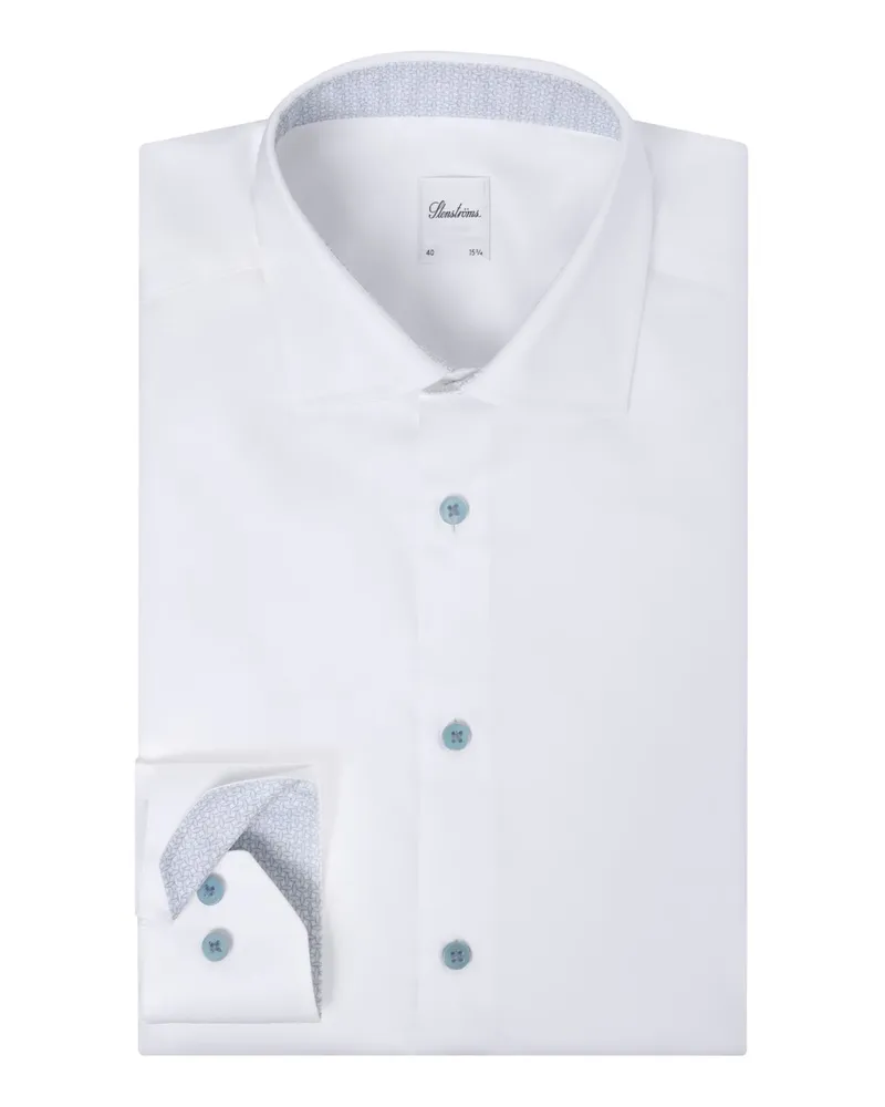 Stenströms Hemd aus Twofold Super Cotton mit Ausputz, Slimline in Weiß