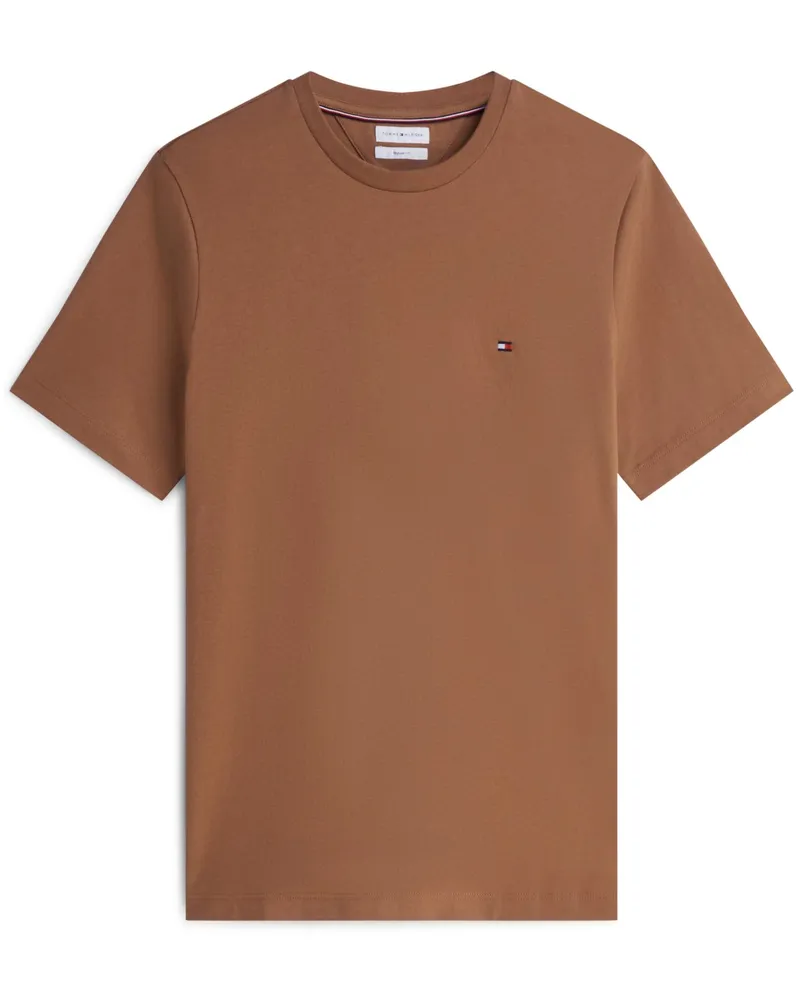 Tommy Hilfiger Leichtes T-Shirt aus Baumwolle mit Logo-Stickerei, Regular Fit in Cognac