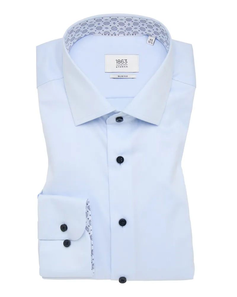 Eterna Baumwollhemd in Vollzwirn-Qualität mit Ausputz, Slim Fit in Hellblau