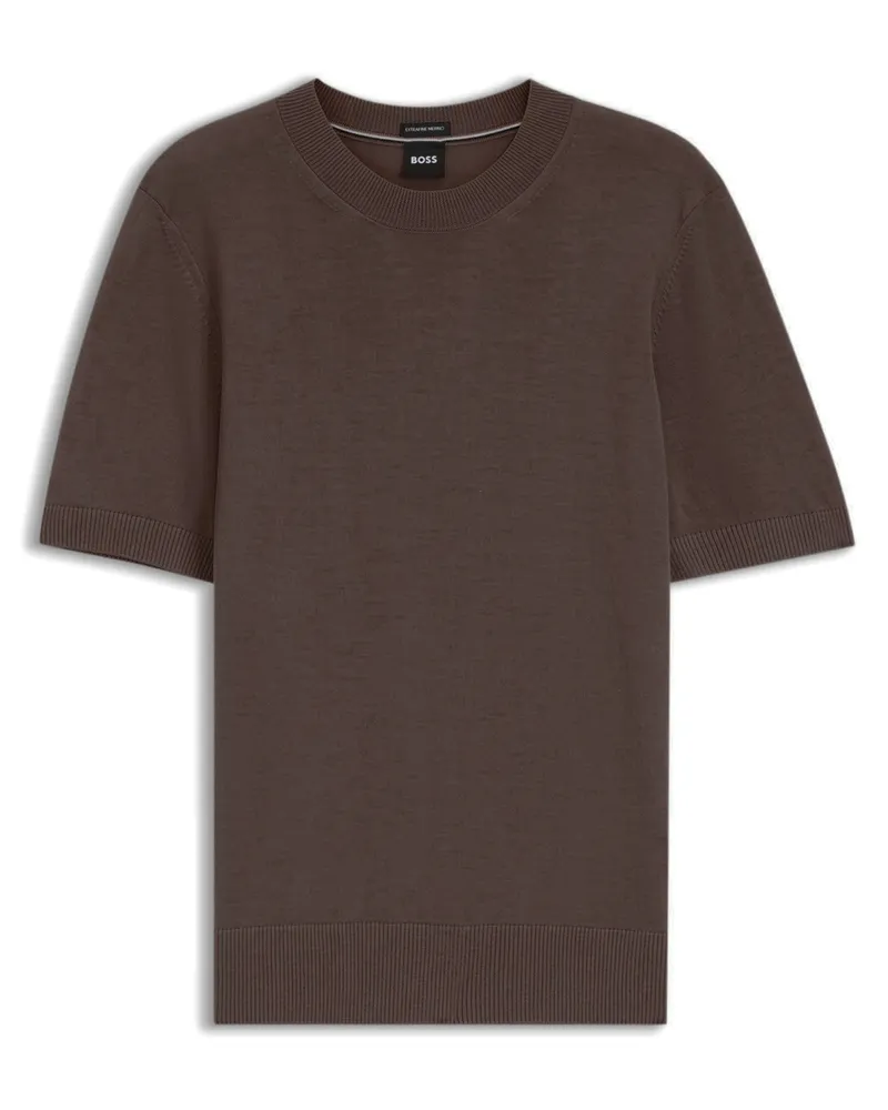 HUGO BOSS Glattstrick-T-Shirt aus Merinowolle mit Rundhalsausschnitt in Braun