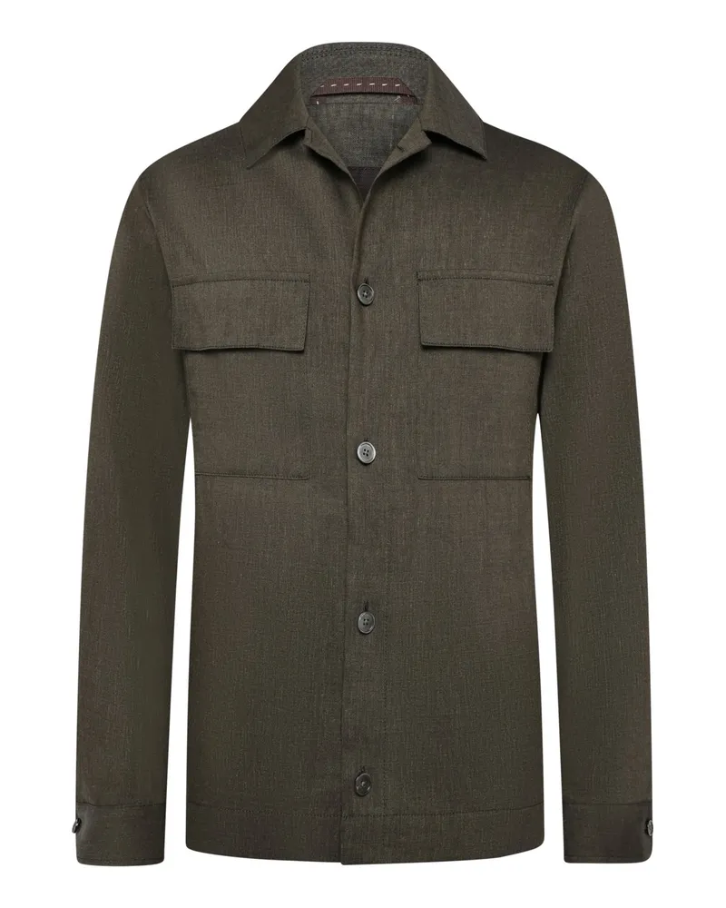 windsor. Overshirt Lavoro aus Leinen und Wolle, Shaped Fit in Oliv