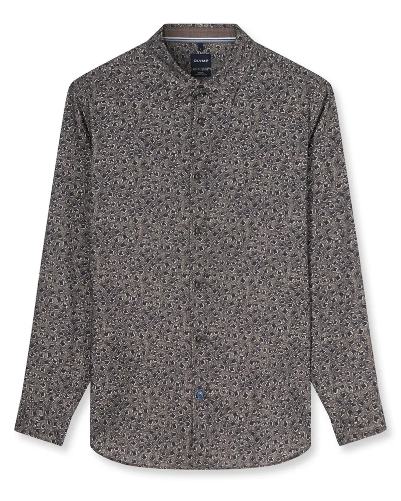 Olymp Casual, Regular FIt, Flanellhemd mit Print und Lyocell in Rostrot