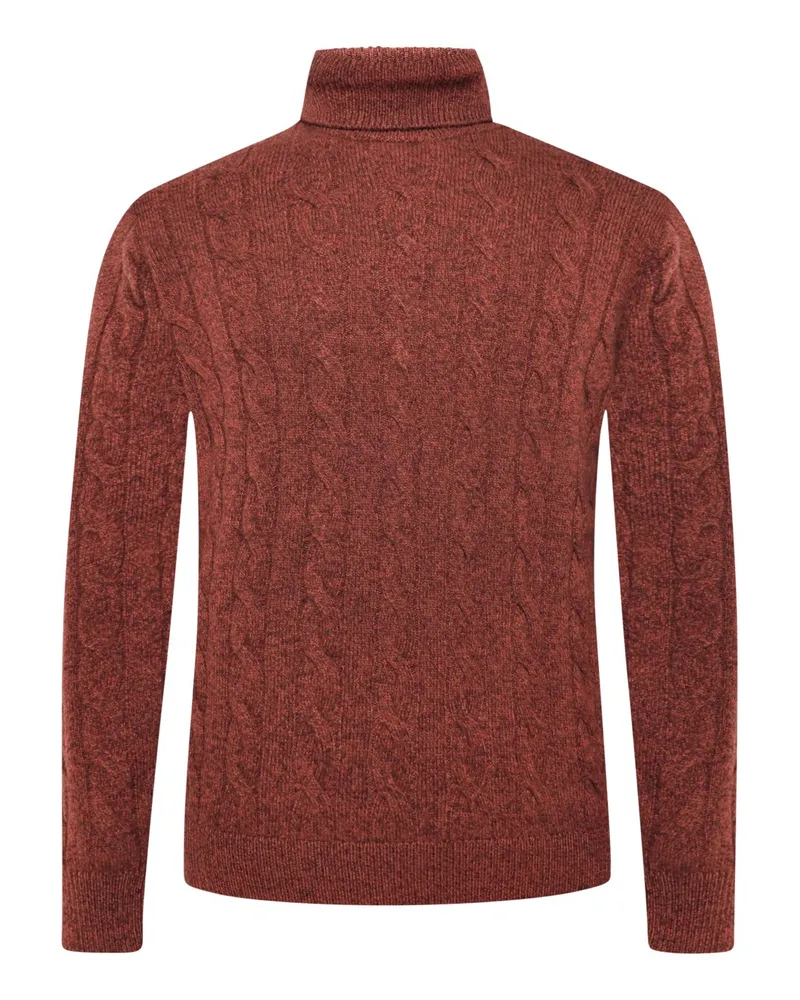 Filippo de Laurentiis Wollrollkragenpullover aus einem Merino-Kaschmir-Mix in Zopfstrick in Rostrot