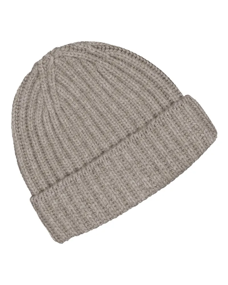 Tom Rusborg Softe Strickmütze aus Kaschmir im Rippstrick in Beige