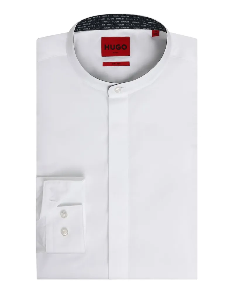 HUGO BOSS Unifarbenes Hemd mit Stehkragen und verdeckter Knopfleiste in Weiß