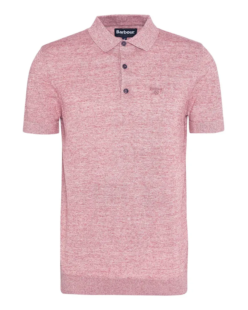 Barbour Meliertes Strick-Poloshirt Buston mit Logo-Stickerei, Tailored Fit in Rot