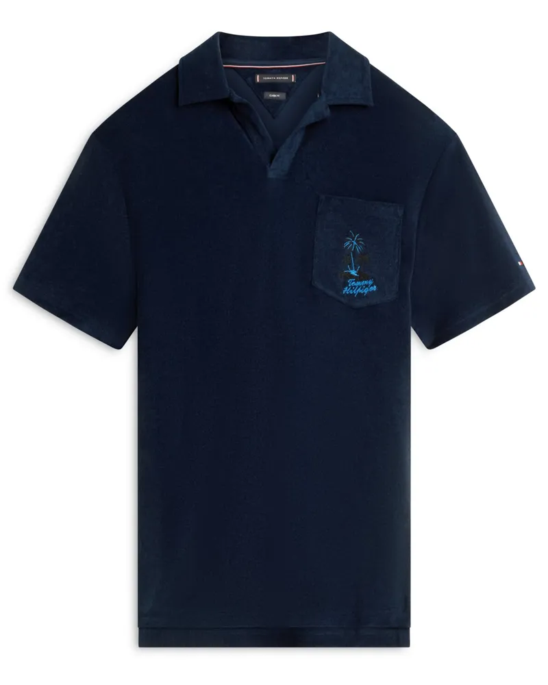 Tommy Hilfiger Frottee-Poloshirt mit Brusttasche und Stickerei, Classic Fit in Marine
