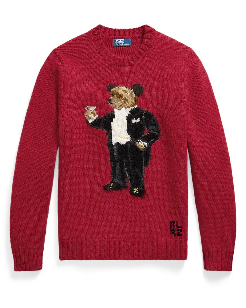 Ralph Lauren Pullover mit Polo-Bear aus schwerem Wollstrick in Rot