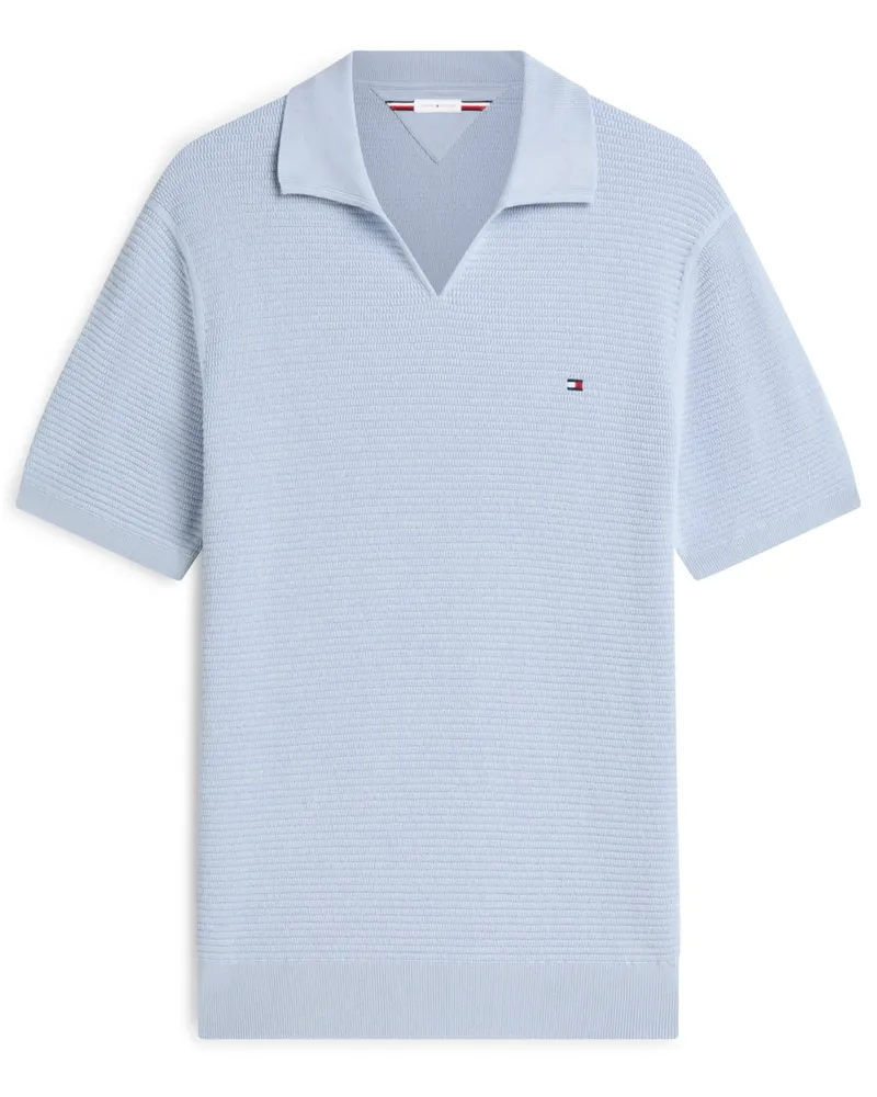 Tommy Hilfiger Strick-Poloshirt mit Waffelstruktur und Jonny-Kragen, Regular Fit in Hellblau