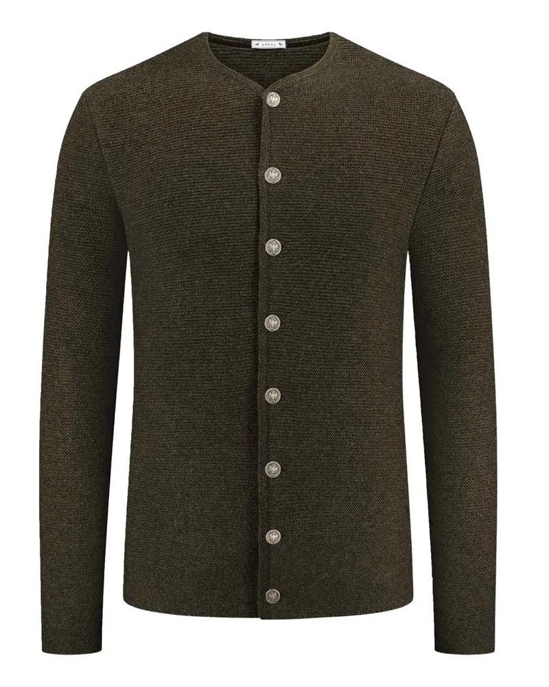 Amsel Trachten-Strickjacke aus Merinowolle in Dunkelbraun