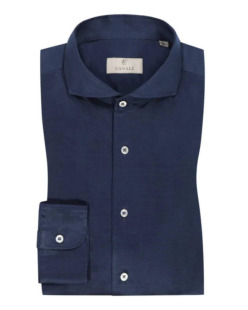 Canali Hemd in Jersey-Qualität, Modern Fit in Marine
