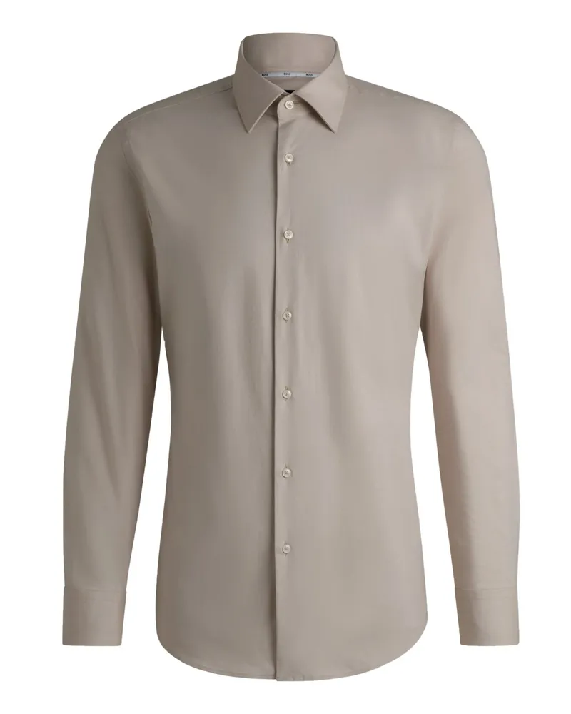 HUGO BOSS Unifarbenes Stretch-Hemd aus Baumwolle mit Kentkragen, Slim in Beige