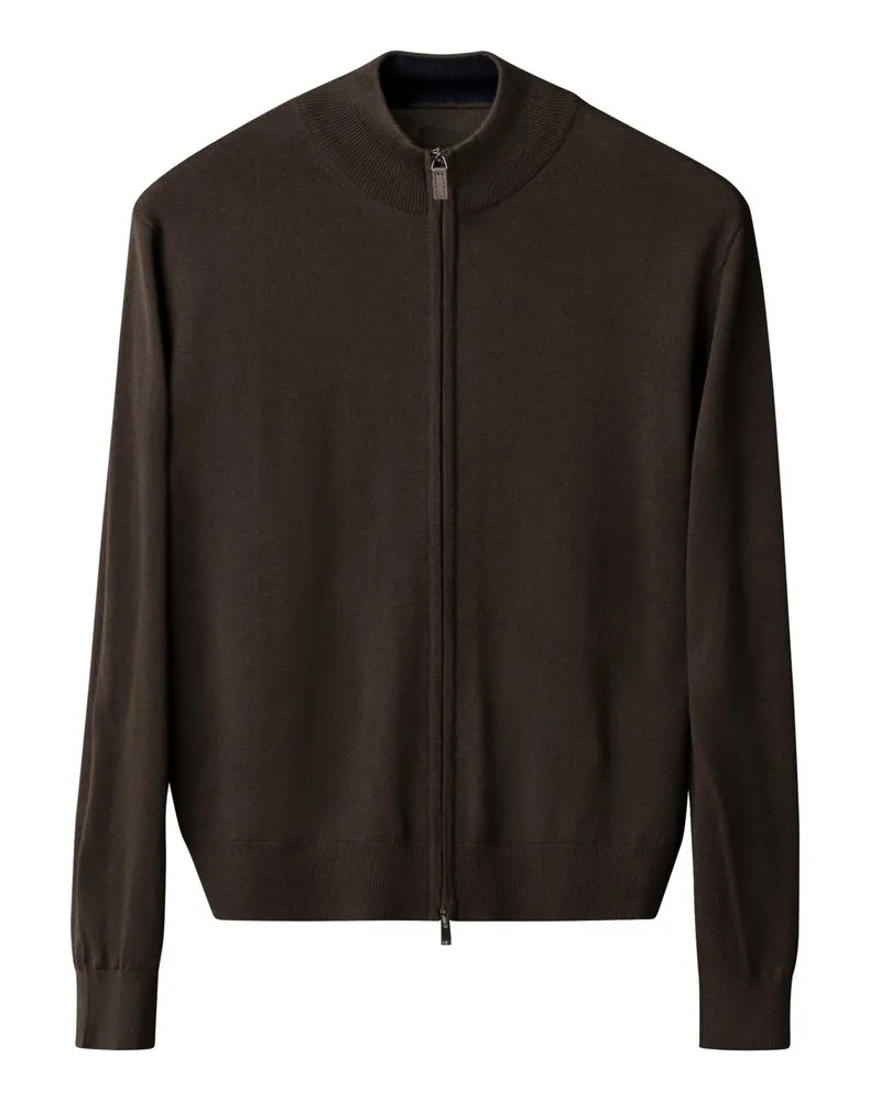 Eton Leichte Strickjacke aus feiner Merinowolle in Braun