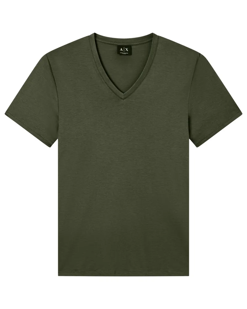 Armani Exchange Glattes T-Shirt aus Pima Baumwolle mit V-Ausschnitt in Schwarz