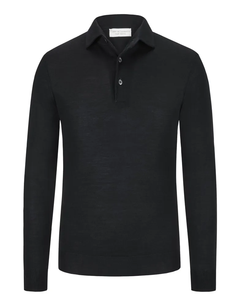 Filippo de Laurentiis Langarm-Poloshirt in Feinstrick aus Super-120-Merinowolle Marine