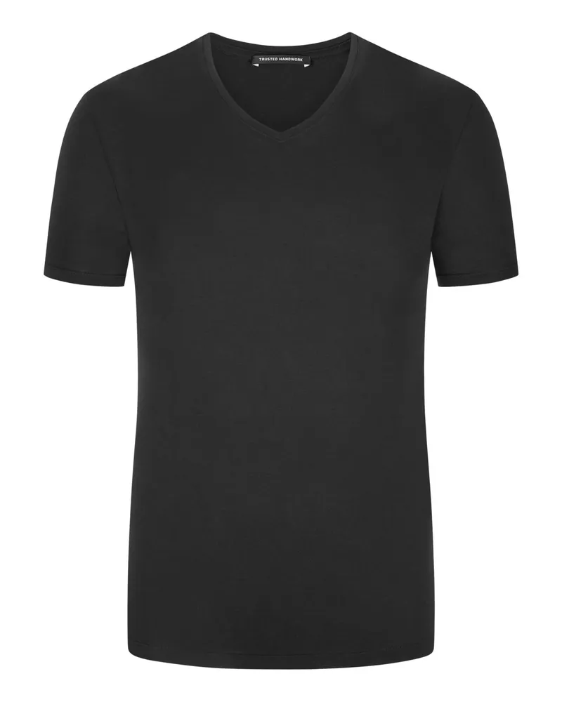 Trusted Handwork Leichtes T-Shirt aus Pima-Baumwolle mit V-Ausschnitt in Schwarz