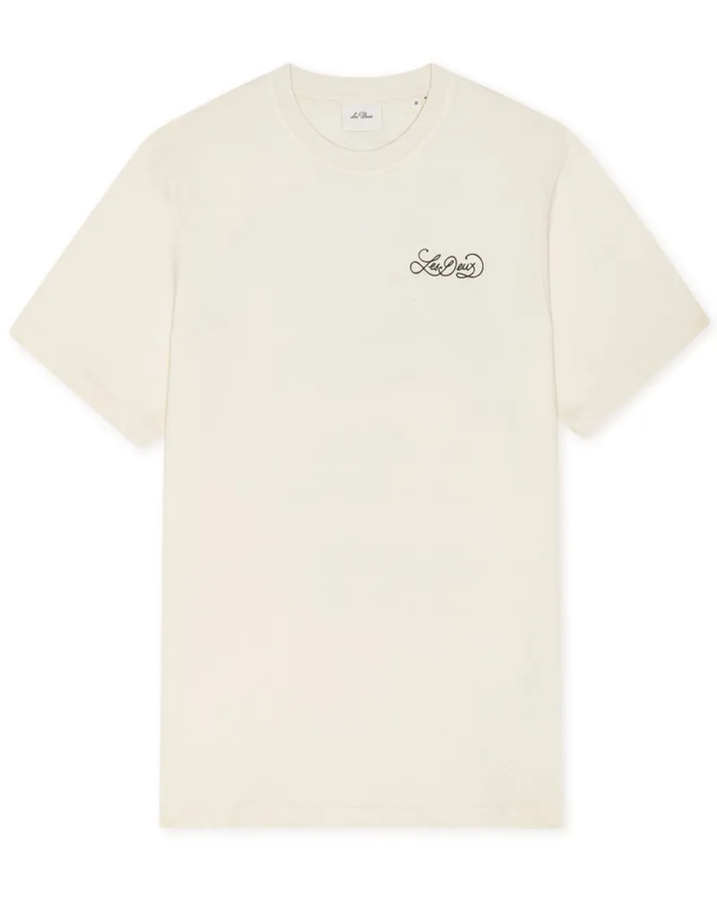 LES DEUX Softes T-Shirt aus Baumwolle mit beidseitigem Print in Offwhite