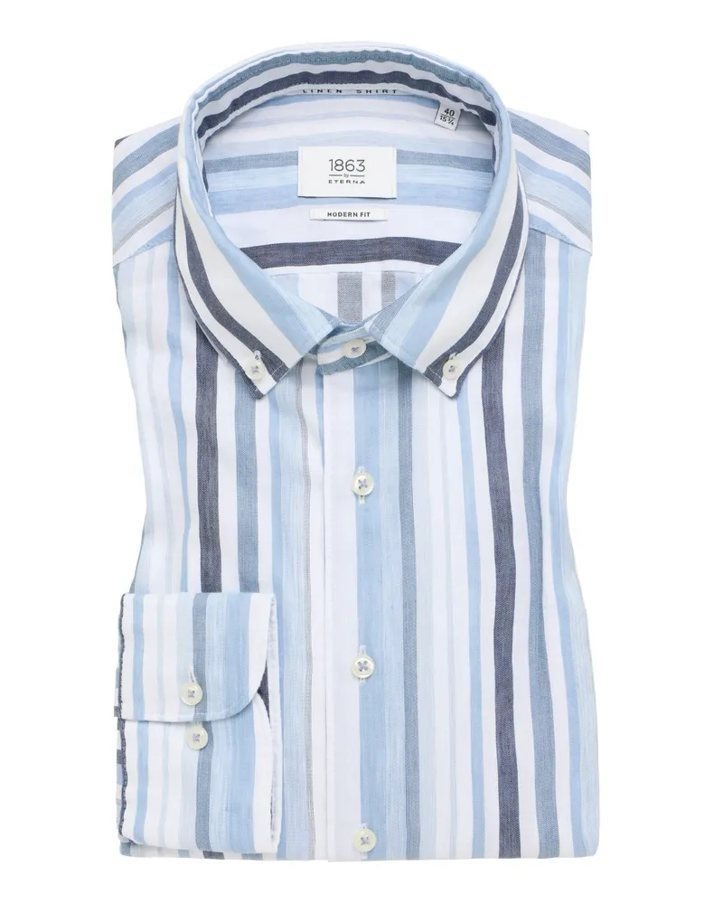 Eterna Hemd mit Leinenanteil und Streifenmuster, Modern Fit in Hellblau
